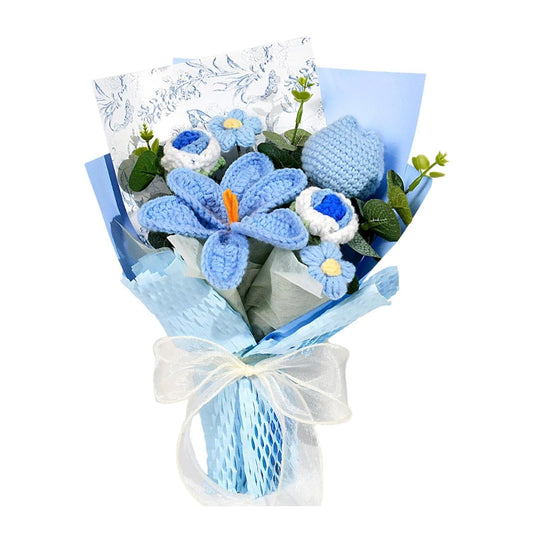Crochet Flower Bouquet Multifunctional for Center Decoration Bedroom Desktop Blue - image 1