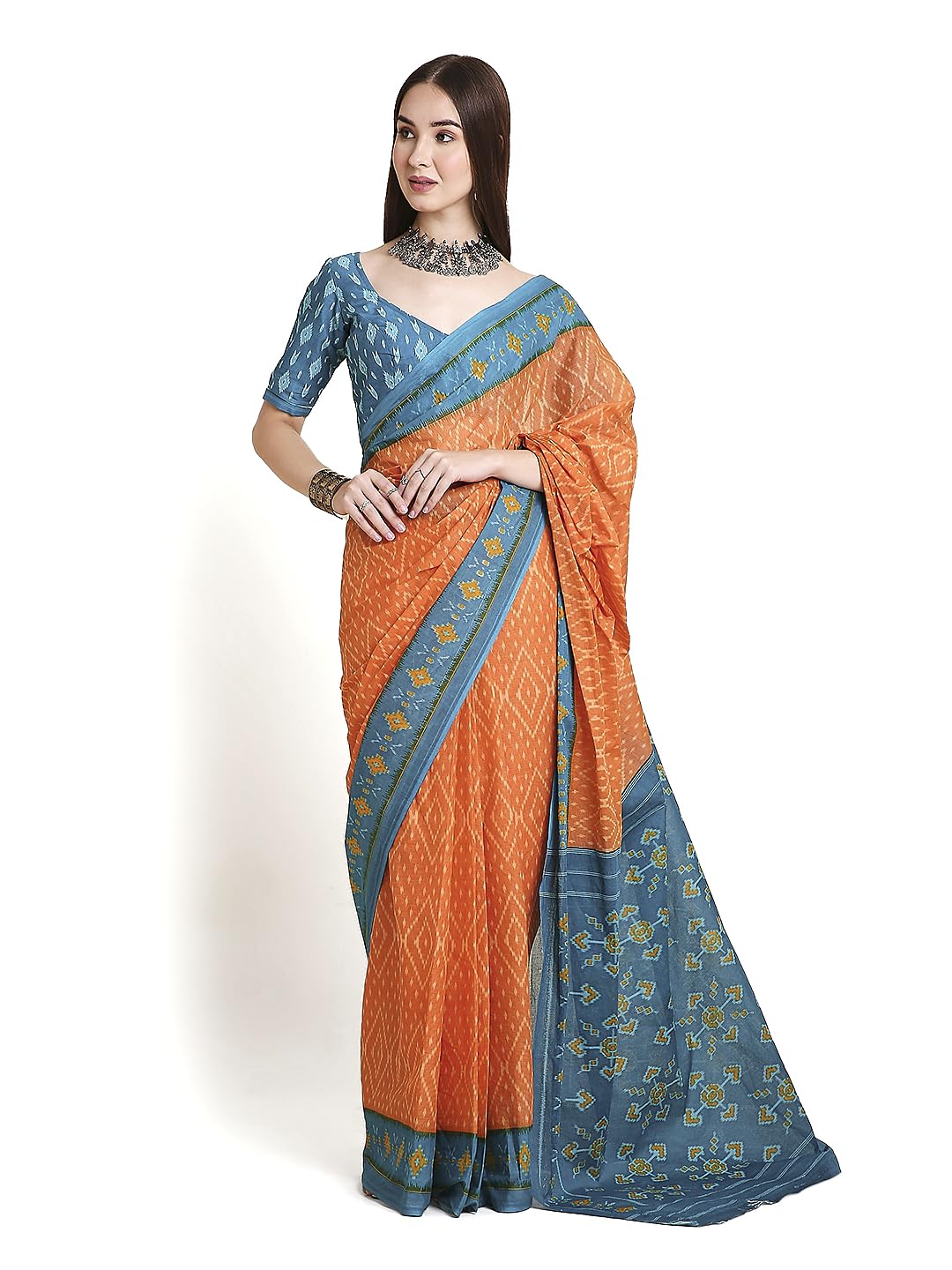 Vasthrlay Blue Cotton Printed Saree for festive ethnic occasions