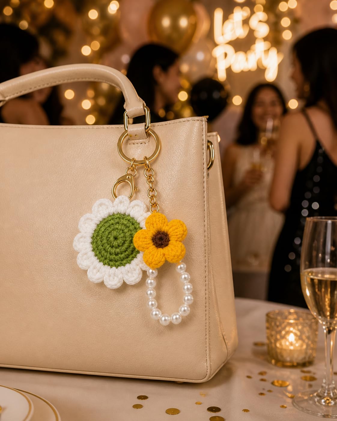 Handmade Crochet Sunflower with Daisy Keychain and Pearl Loop - image 2