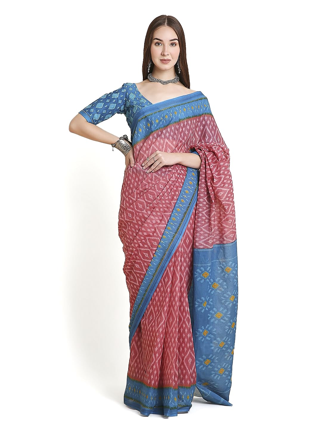Vasthrlay Blue Cotton Printed Saree for festive ethnic occasions