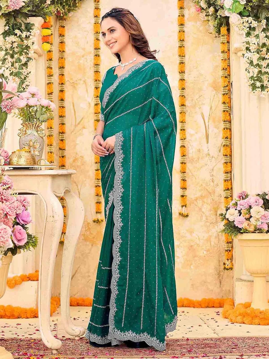 Vasthrlay Wine Embroidery Saree with elegant georgette styling