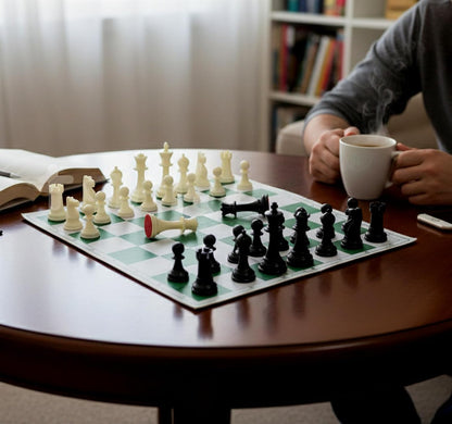 StonKraft Tournament Chess Vinyl Foldable Board 18.2 Inch with Solid Plastic Pieces and Two Extra Queens