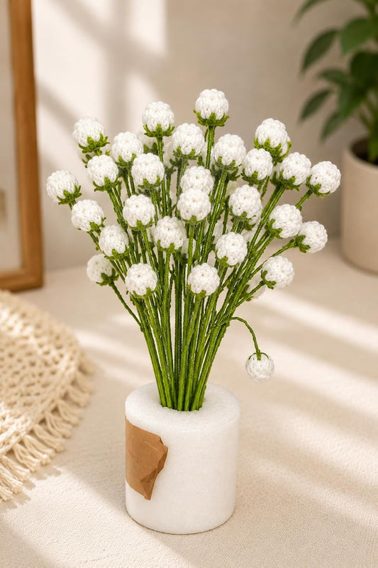 Crochet Ball Flower Bouquet, Handmade Knitted White Blooms - image 1
