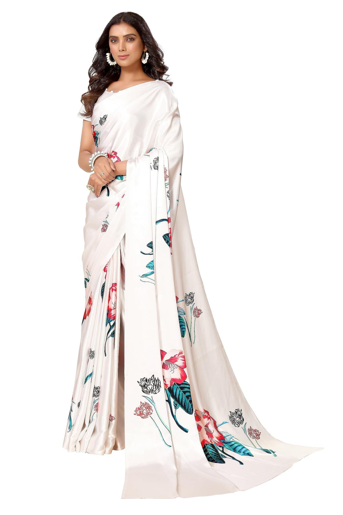 Vasthrlay White Ethnic Traditional Saree for festive ethnic occasions
