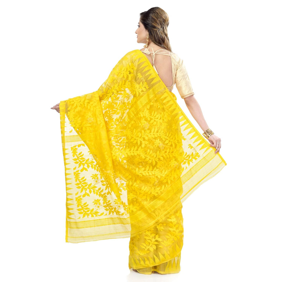Vasthrlay Ethnic Yellow Saree with decorative Traditional design