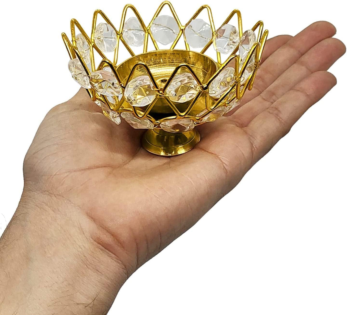 Lotus Design Crystal Diya Akhand Jyoti - PUSHMYCART