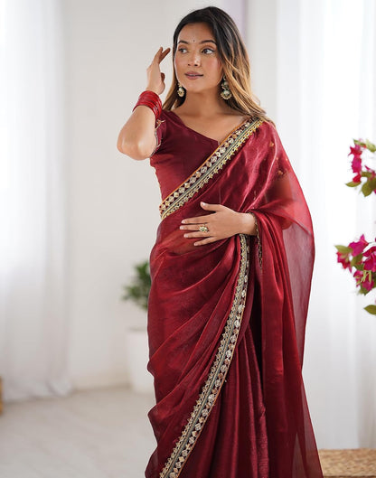 Vasthrlay Maroon Shimmer saree for ceremony and occasion wear