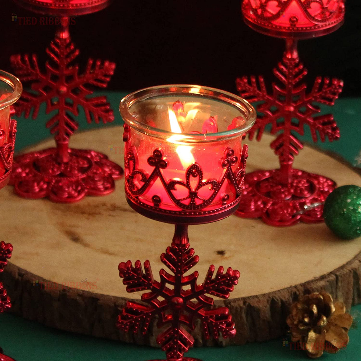 TIED RIBBONS Set of 4 Christmas Candle Holder