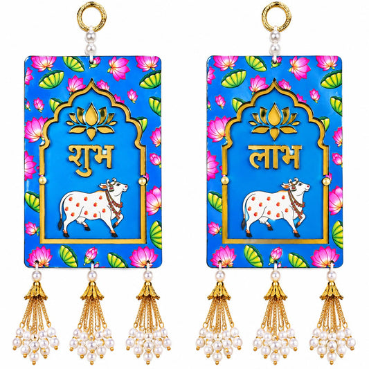 TIED RIBBONS Pichwai Cow Shubh Labh Wall Door Hanging Latkan Set of 2