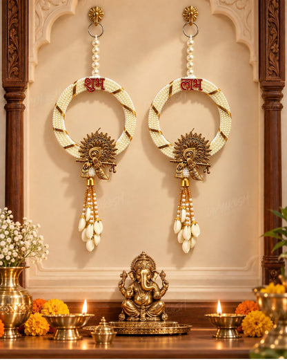 Divyakosh Shubh Labh Krishna Pearl Ring Wall Door Hanging Pair