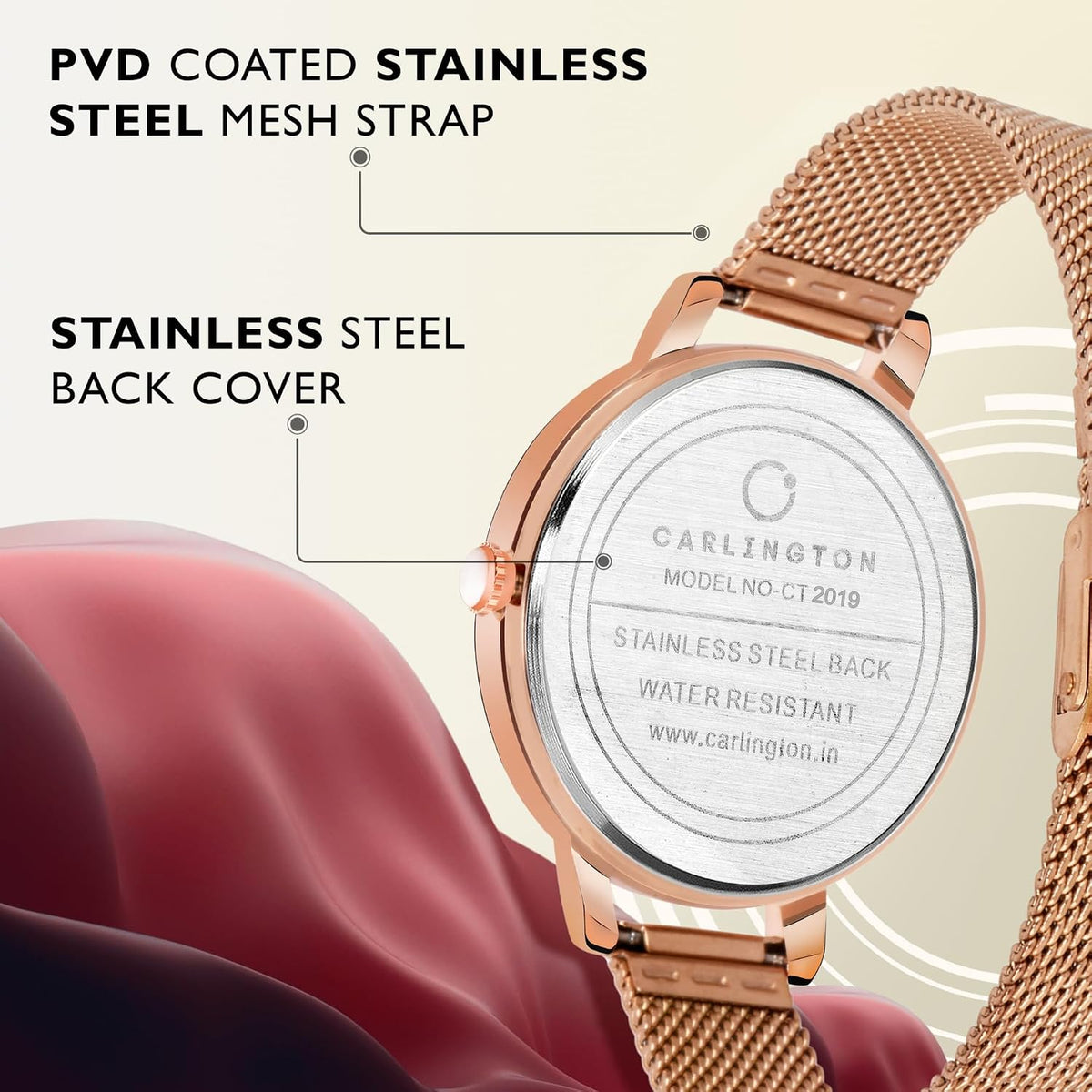 Carlington Analog Watches for Women with mesh Strap - CT 2019 - Rose Gold