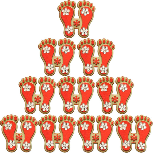 SK Craft Acrylic Diamond Stone Laxmi Charan Paduka Sticker 3.5 cm Pack of 10