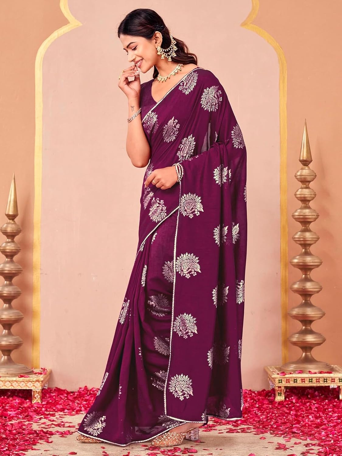 Vasthrlay ethnic saree in Rani Pink colour for festive occasions