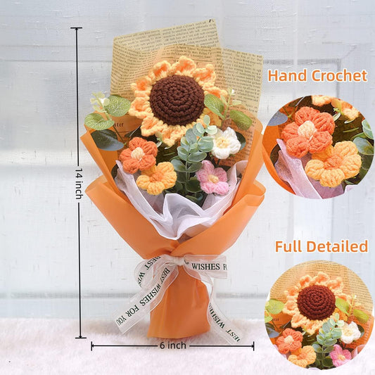 Crochet Sunflower Bouquet, Knitted Eternal Artificial Flowers, Handmade Artificial - image 2