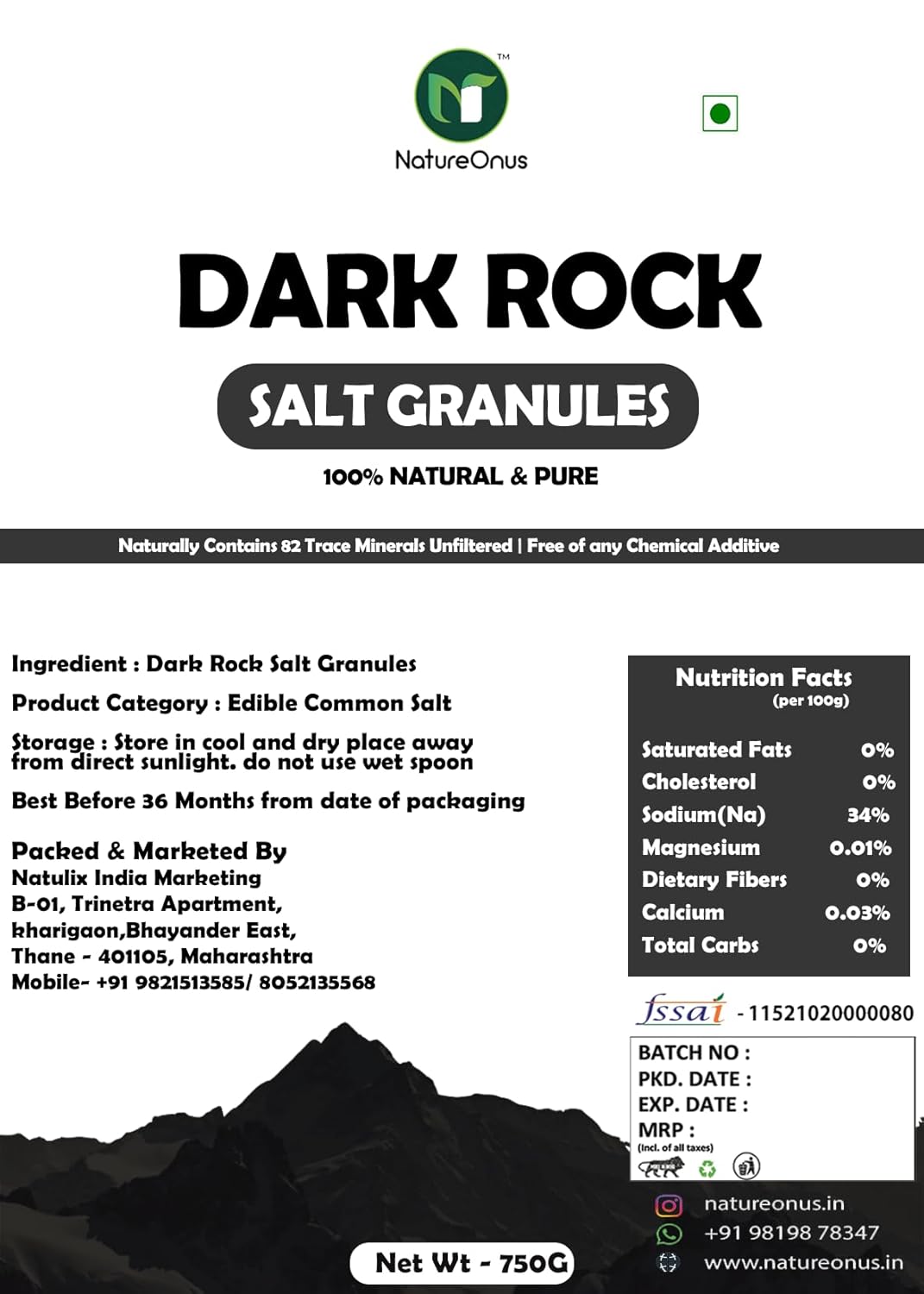 NatureOnus Pink Himalayan Dark Rock Salt Granules
