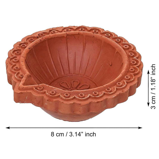 eCraftIndia Brown Decorative Clay Diyas Deepam Oil Lamps Mitti Diya