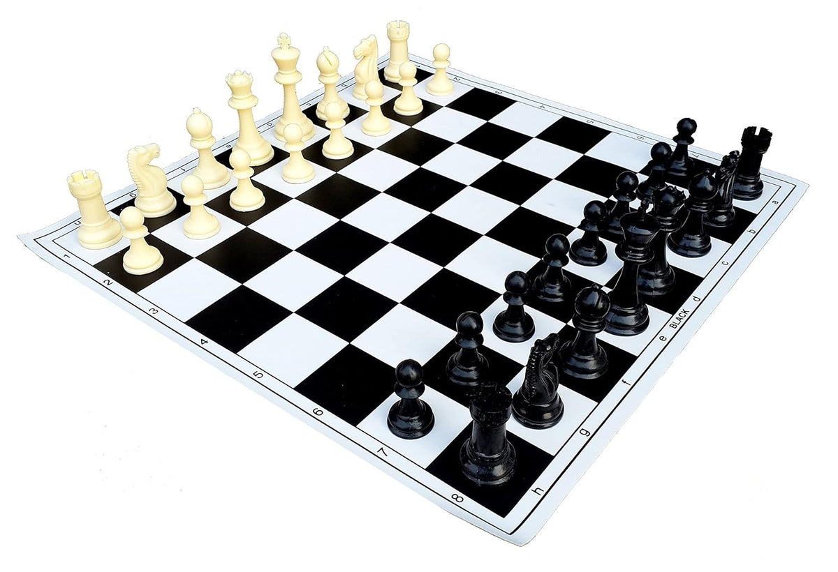 StonKraft Tournament Chess Vinyl Foldable Board 18.2 Inch with Solid Plastic Pieces and Two Extra Queens