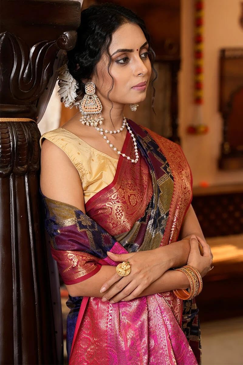 Vasthrlay Navy Blue Traditional Saree with elegant jacquard styling