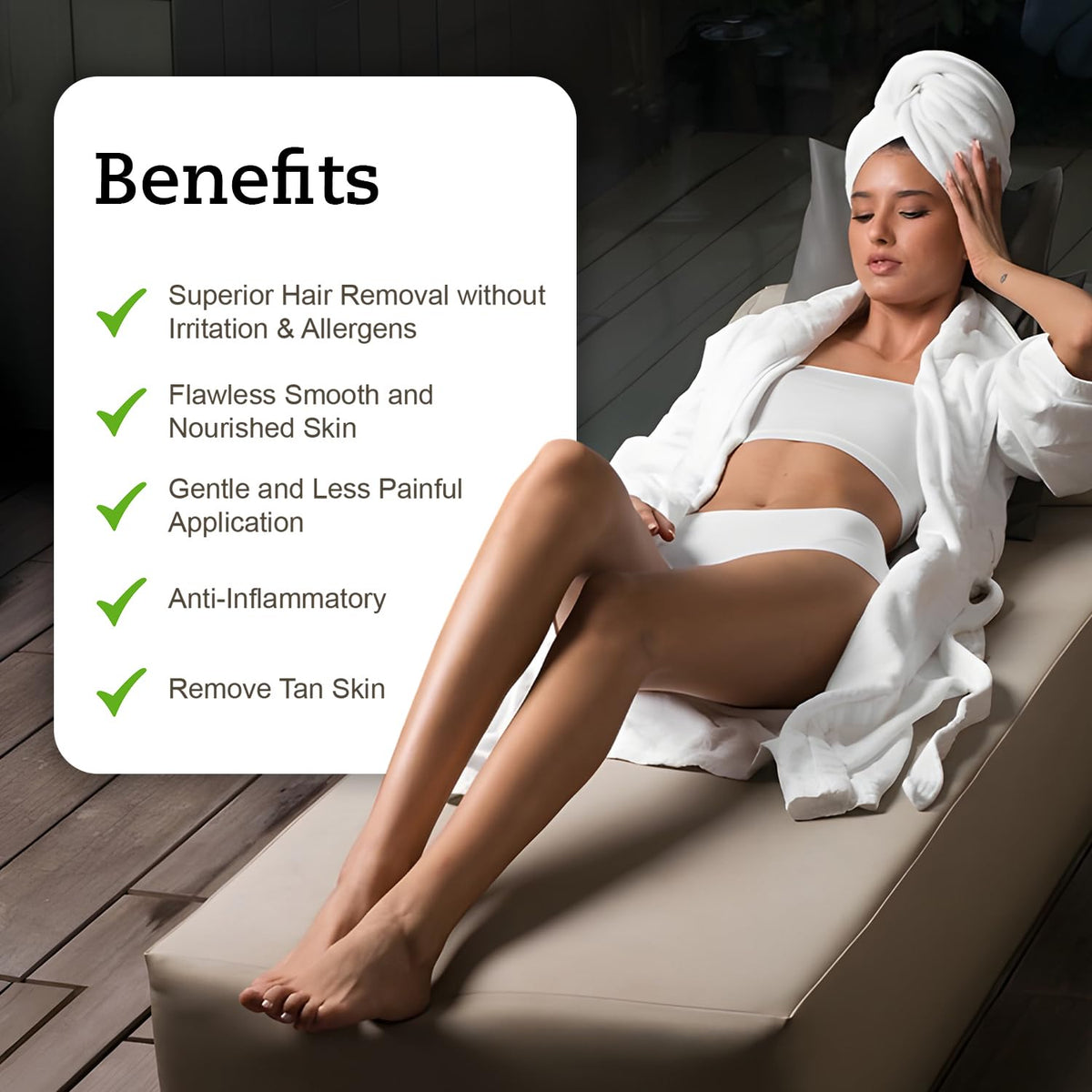 Rica Aloe Vera After Wax Lotion applied to skin, demonstrating its soothing and hydrating properties post-waxing.