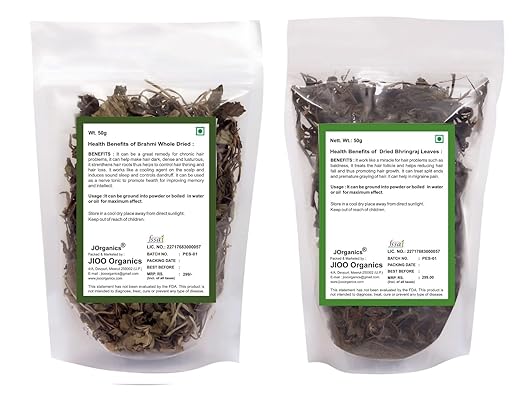 Jioo Organics Bhringraj Dry Leaves and Dry Brahmi Leaves - PUSHMYCART