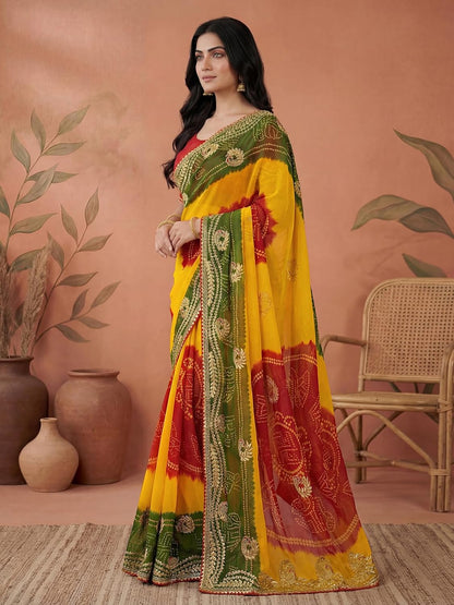 Vasthrlay Red saree with Embroidery styling and Georgette look