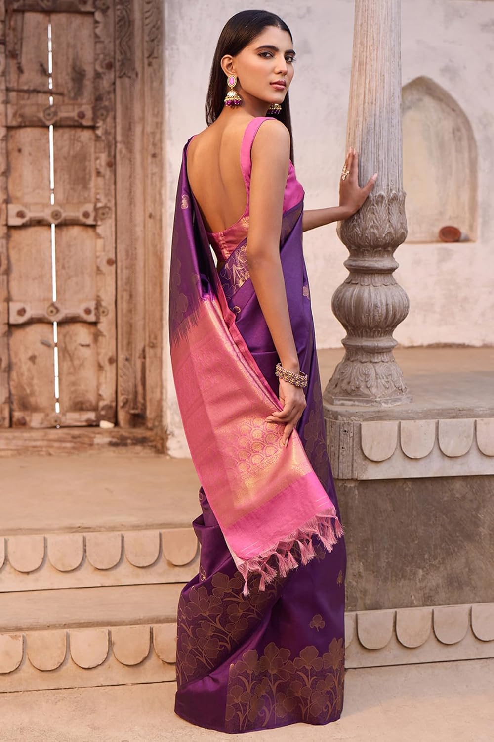 Vasthrlay Tussar Purple Saree with decorative Woven design