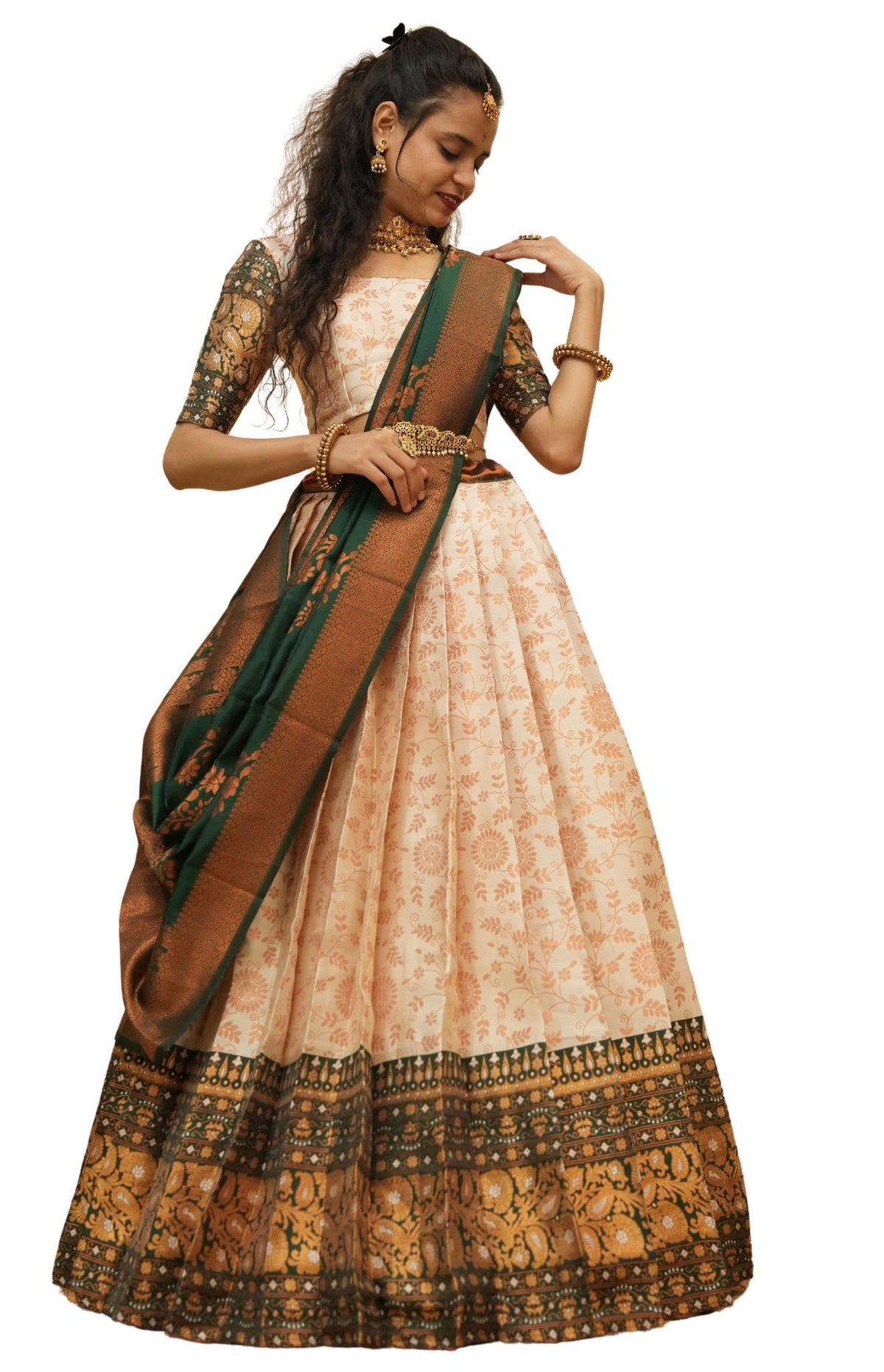 Fabric texture and sheen of the half saree material