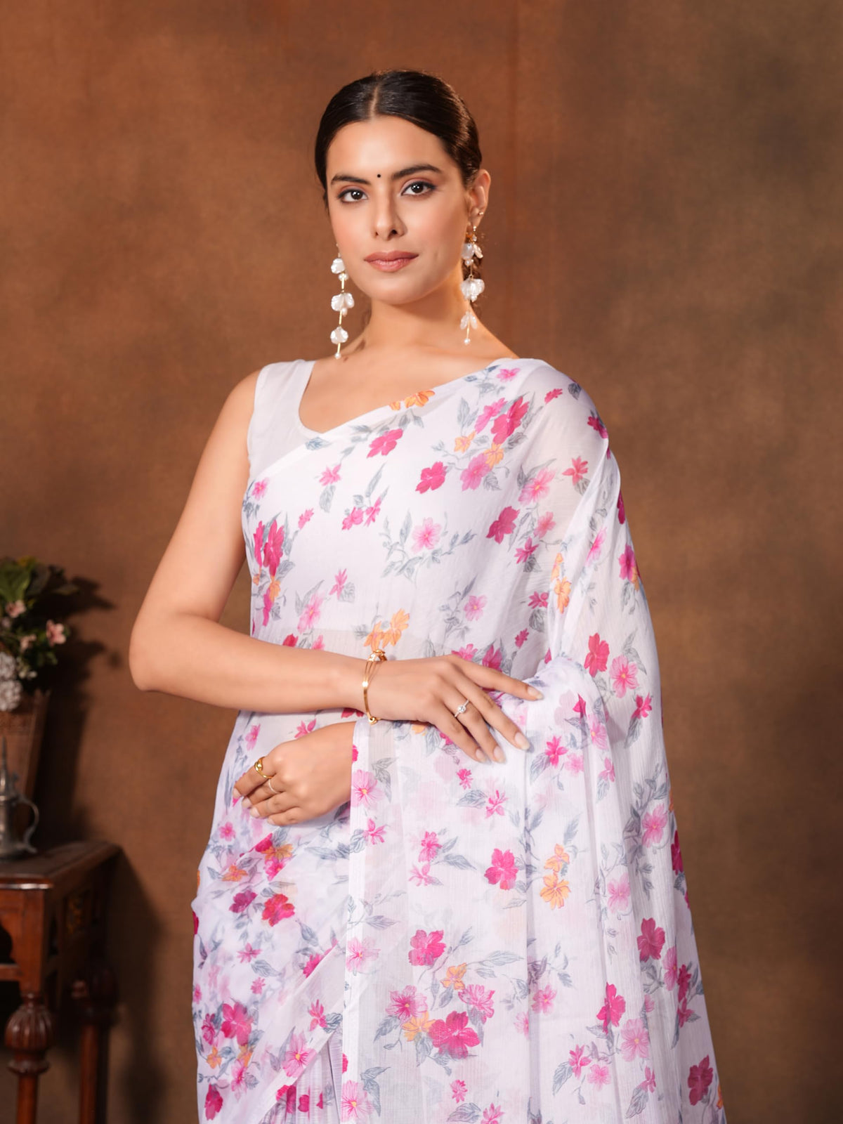 Vasthrlay Classic Floral Saree with elegant chiffon styling