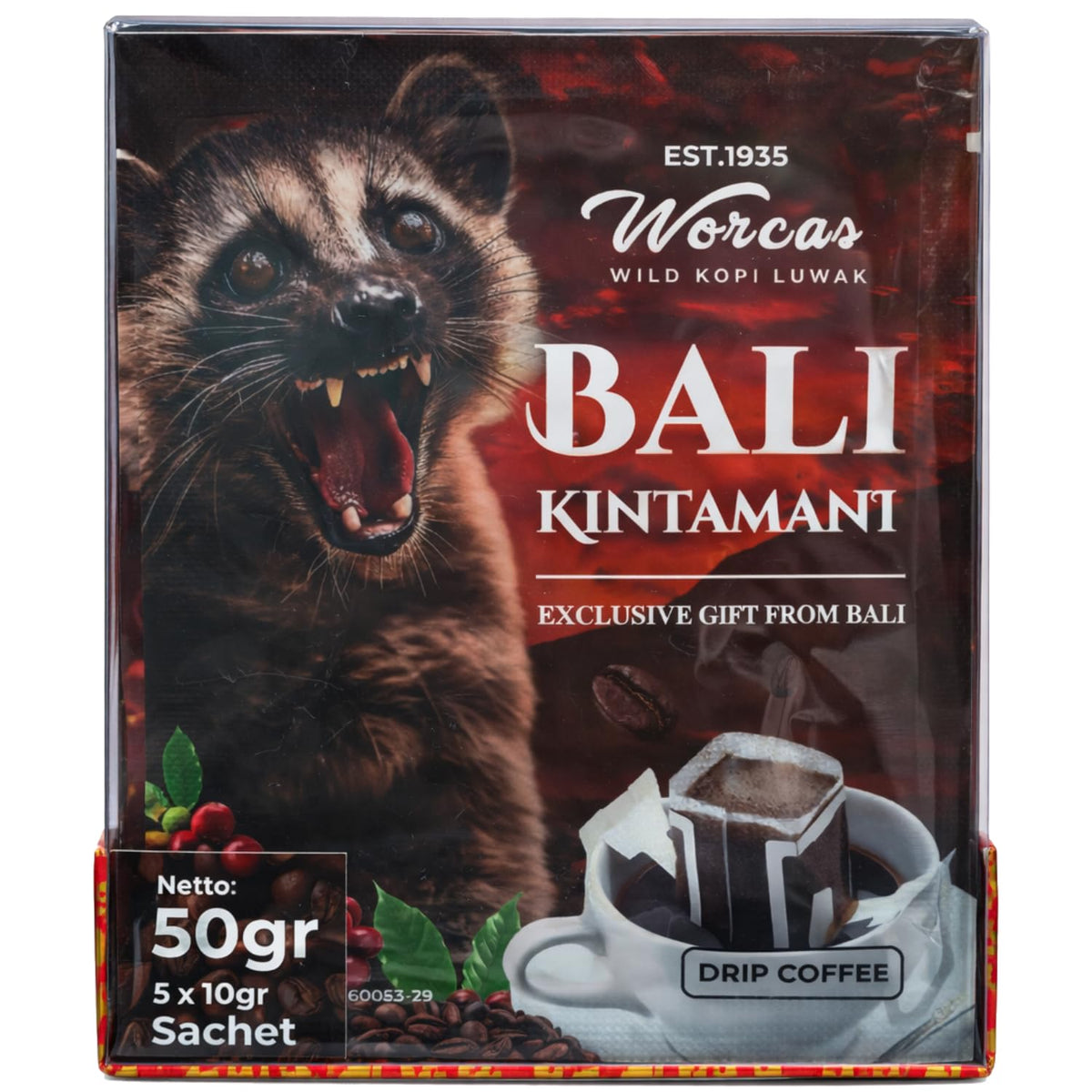 Worcas Wild Kopi Luwak Bali Kintamani Drip Coffee Sachets 5 x 10g