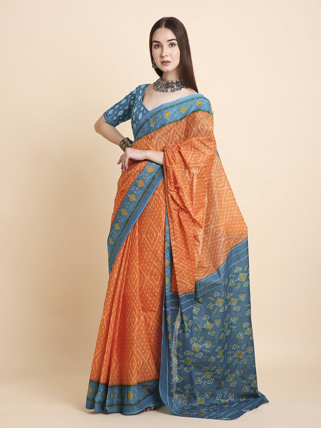 Vasthrlay Printed Saree in Blue with refined cotton ethnic appeal