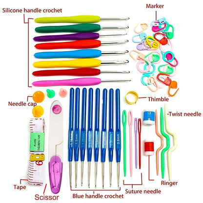 Knitting Crochet Hook Needle Set, 52 Pcs Sewing Kit -16 Pcs Soft Grip Handle Hooks - image 2