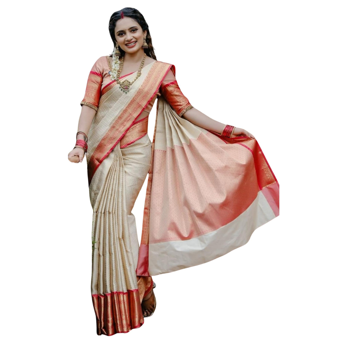 Vasthrlay White Banarasi Traditional Saree for festive ethnic occasions