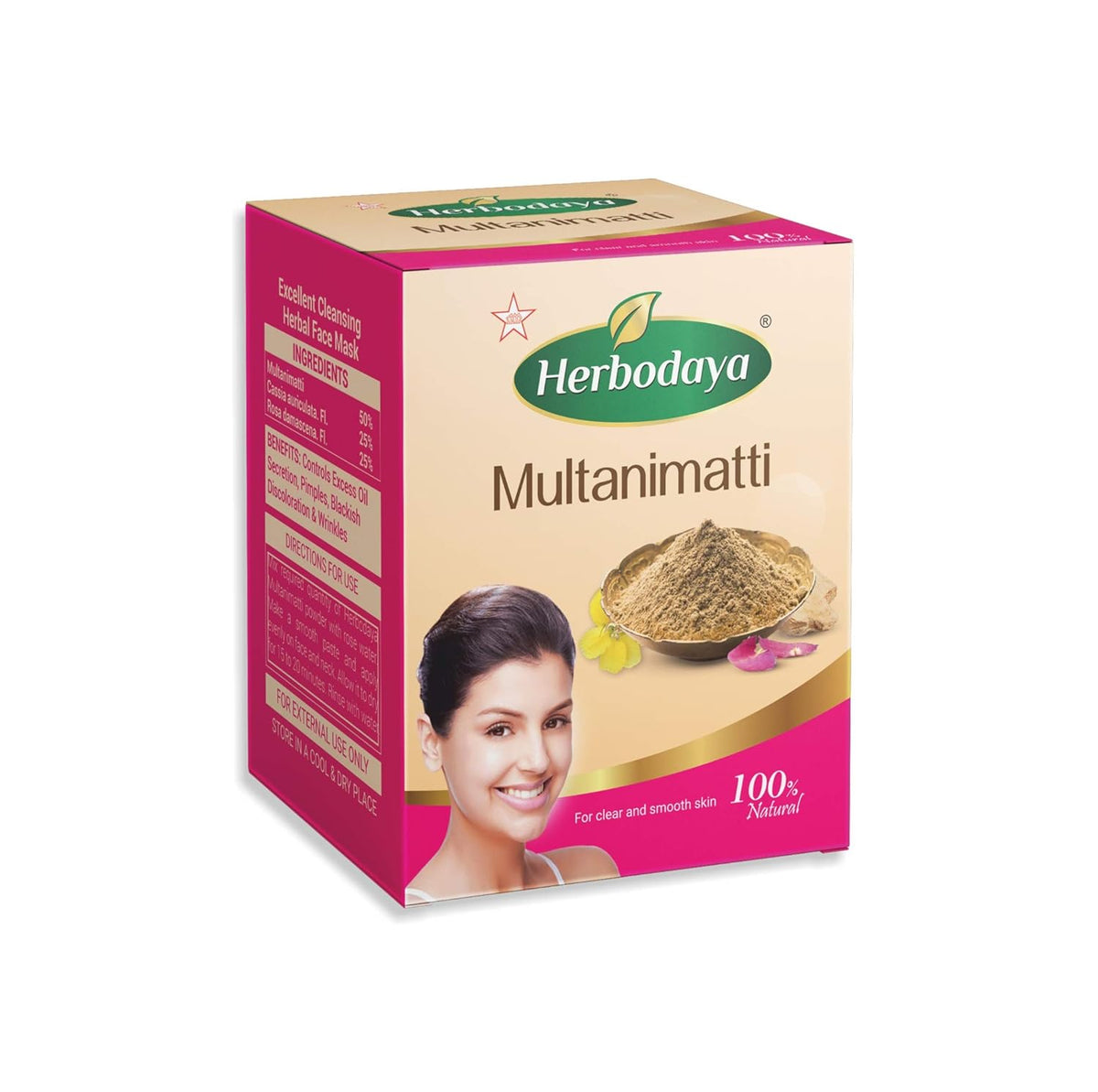 Herbodaya Multani Matti Powder in a traditional bowl, ready for a natural face mask application. - Image 2