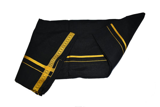 COTTONISM Black Dhoti with Matching Towel Ayyappa Vratham Collection