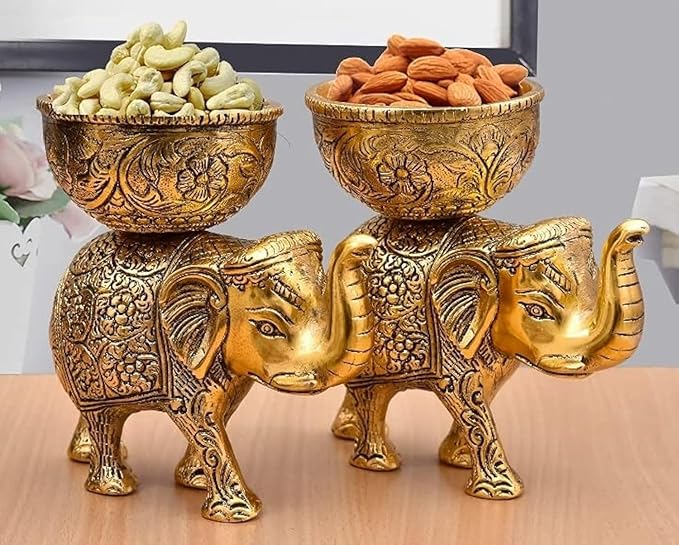 Mla’s Decor Decorative Metal Elephant Dry Fruit Bowl Set - PUSHMYCART