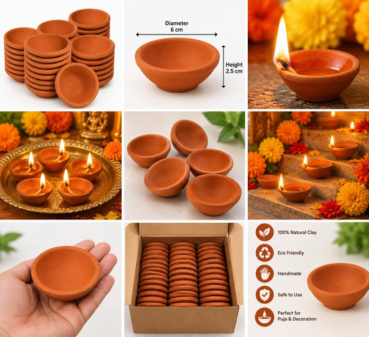 Mishi Natural Terracotta Mitti Diya Earthen Clay Oil Lamp for Diwali Pooja