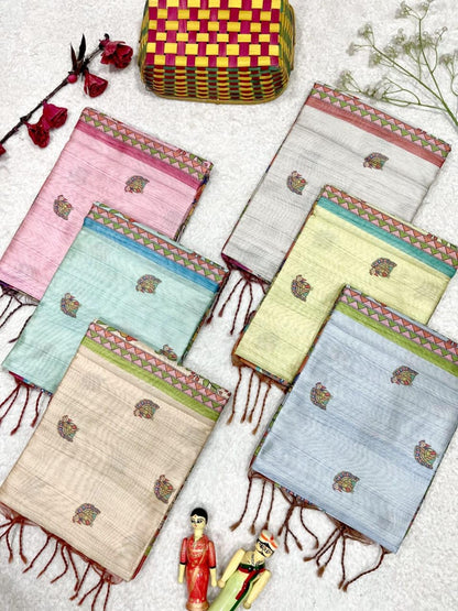 Vasthrlay Tussar Classic Saree with decorative Madhubani design