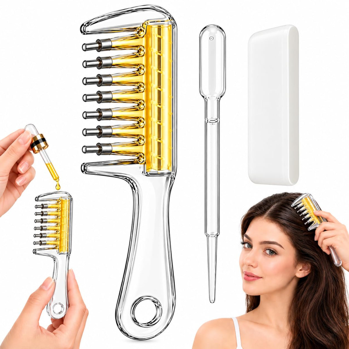 P Seven Hair Oil Applicator Comb with Storage Base