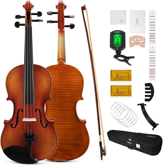 PHOENIX Violin Kit for Beginners with Rosewood Bow Case Tuner and Shoulder Rest