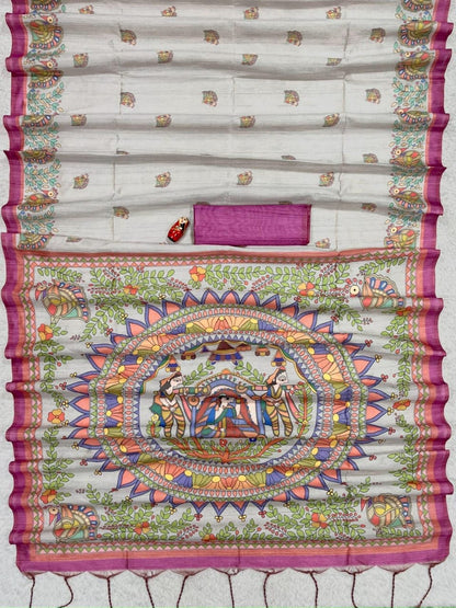 Vasthrlay Classic Tussar Madhubani Saree for festive ethnic occasions