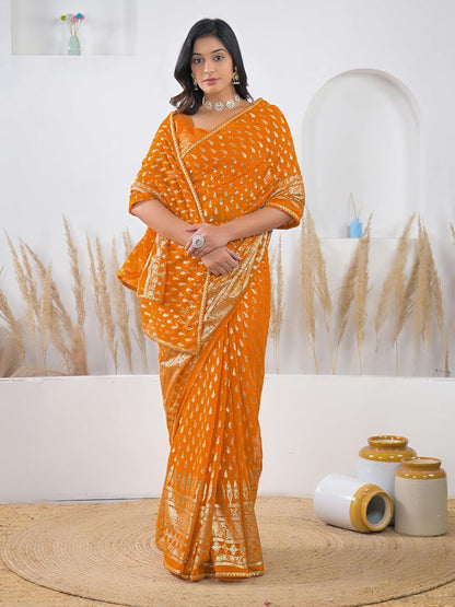 Vasthrlay Georgette Pink Saree with decorative traditional design