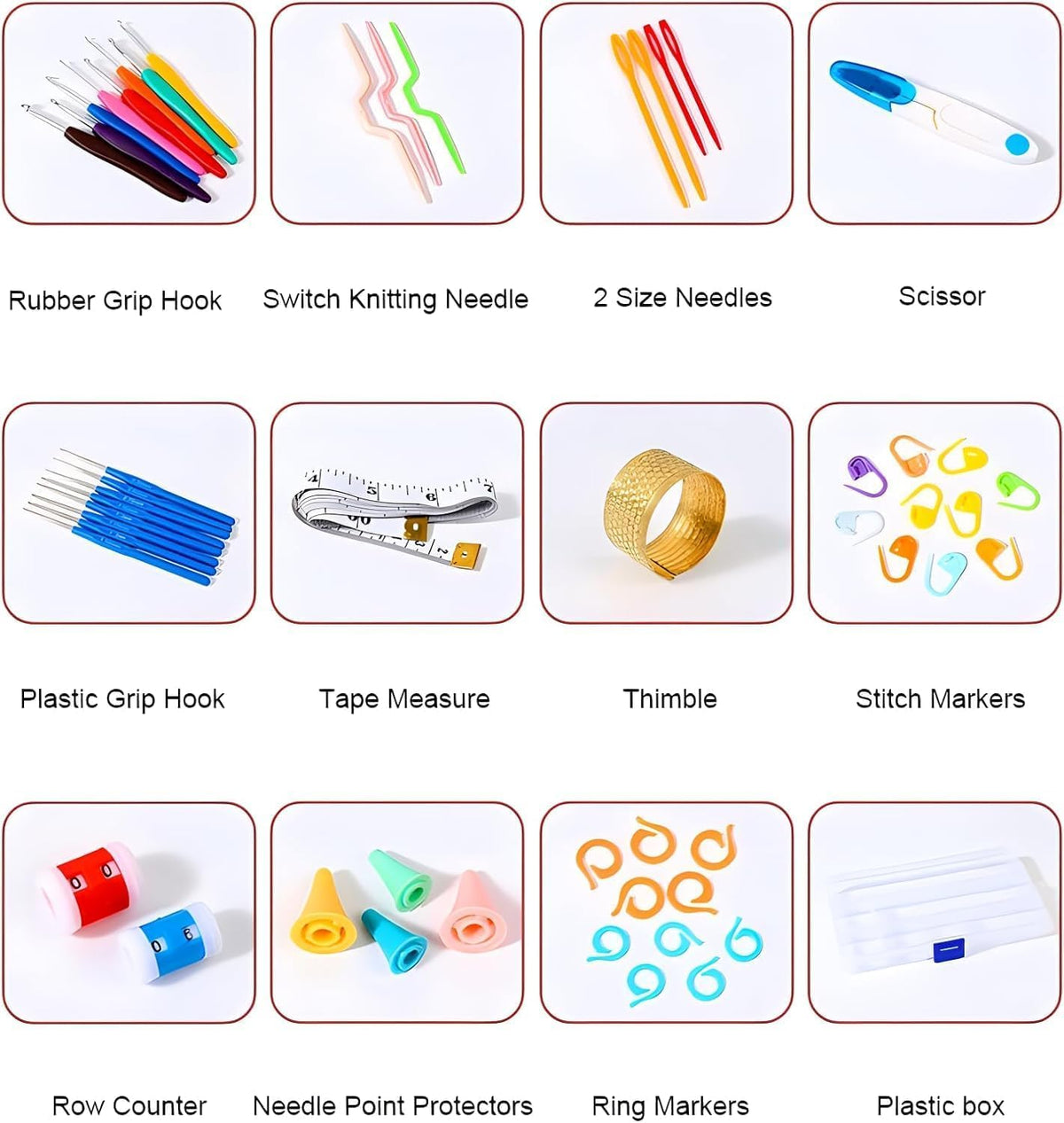 52 Piece Crochet Hook Set, 16 Sizes 0.6mm-8mm (L), Ergonomic Soft Plastic Handle - image 3