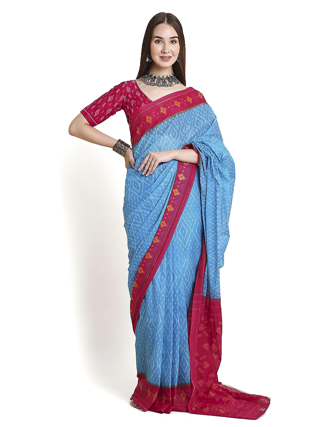 Vasthrlay Blue Cotton Printed Saree for festive ethnic occasions