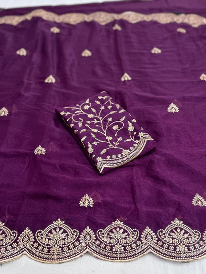 Vasthrlay Georgette Classic Saree with decorative Embroidery design