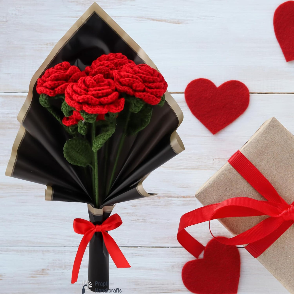 Handicrafts Handmade Crochet Red Roses Bouquet