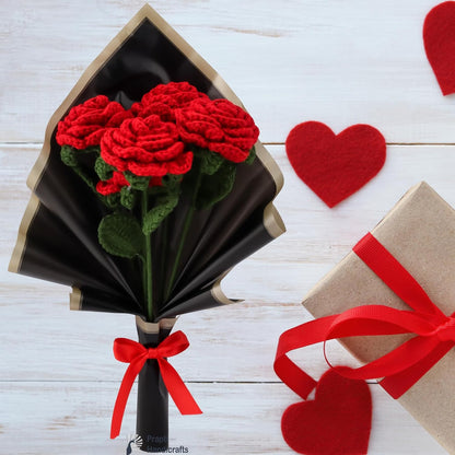 Handicrafts Handmade Crochet Red Roses Bouquet