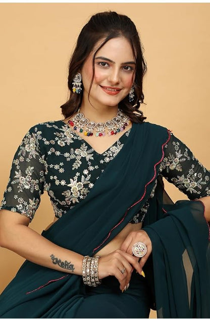 Designer Georgette Saree with Embroidered Blouse Piece