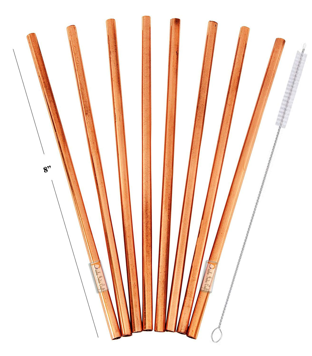Prisha India Craft Plain Solid Copper Straight Drinking Straws 8 Inch