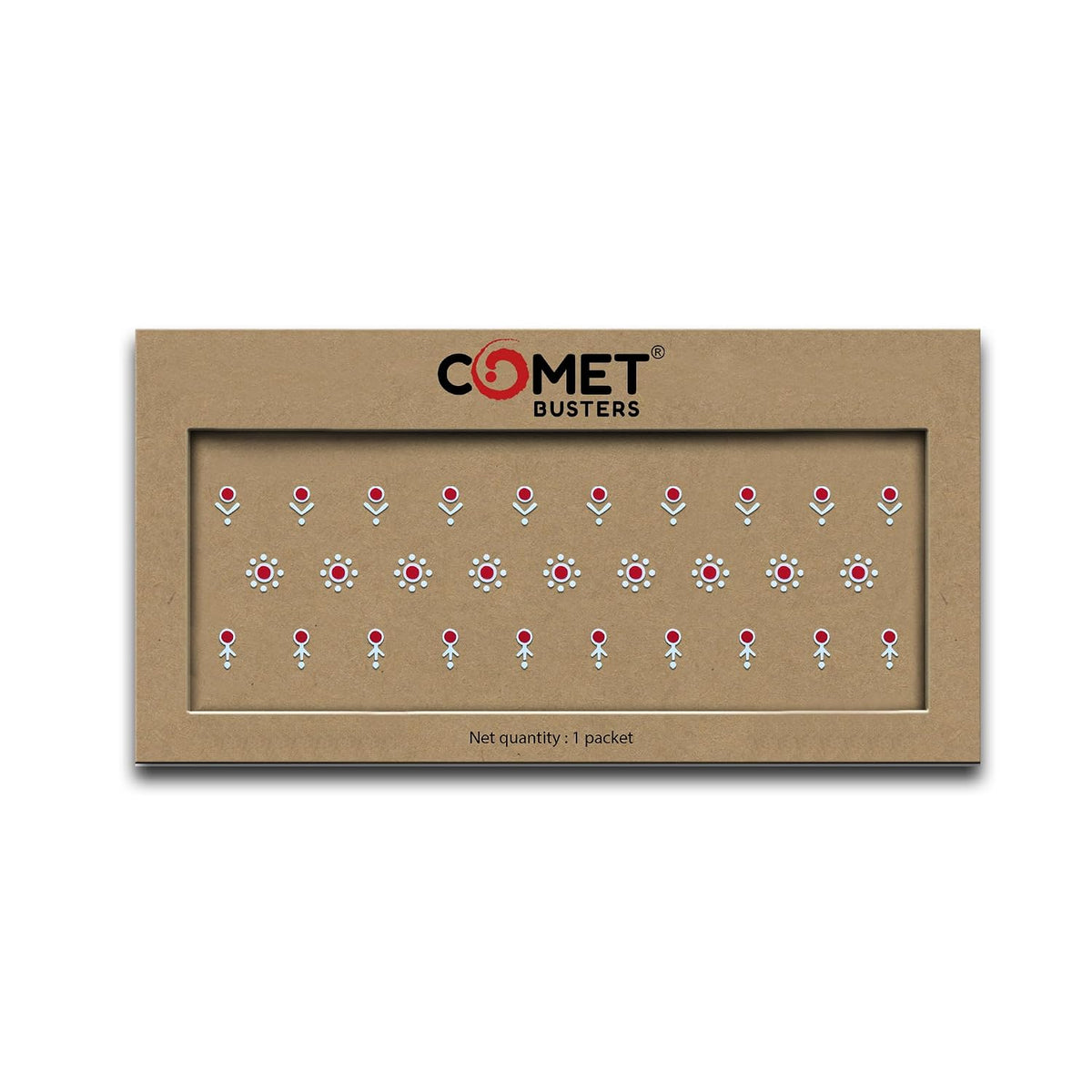 Comet Busters Red and White Designer Bindis Multisized 30 Bindis