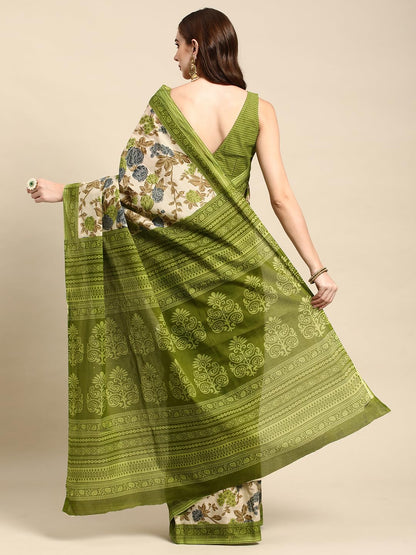 Vasthrlay Blue Saree with elegant cotton and printed styling